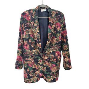 Danielle B Jacket Women M Pink Notch Blazer Floral Valentines Retro 80s Western